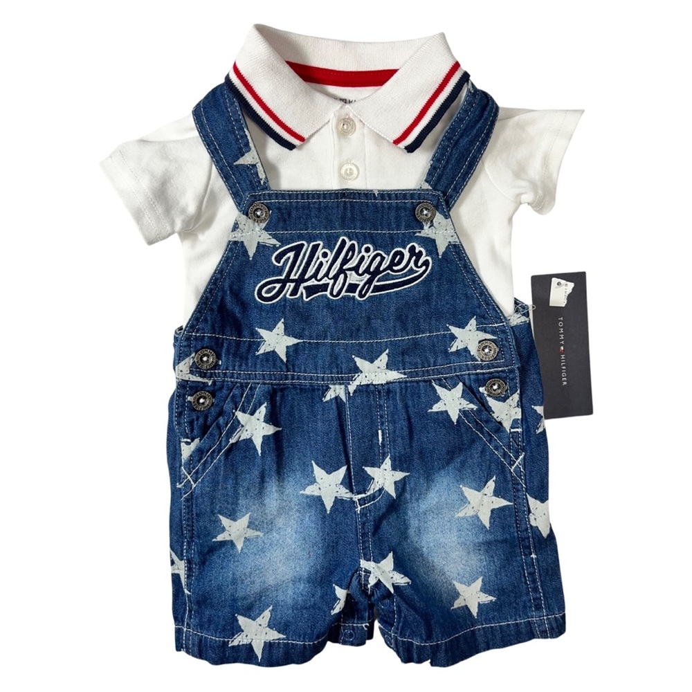 Tommy Hilfiger Overall Shorts Set, Overalls with embroidered spellout Hilfiger